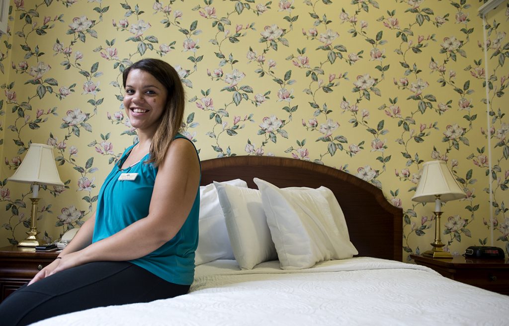 Destiny Williams is a housekeeping supervisor at the Antheneum Hotel. Typically she assigns rooms to housekeepers, inspects rooms, and does housemen duties. Photo by Sarah Holm