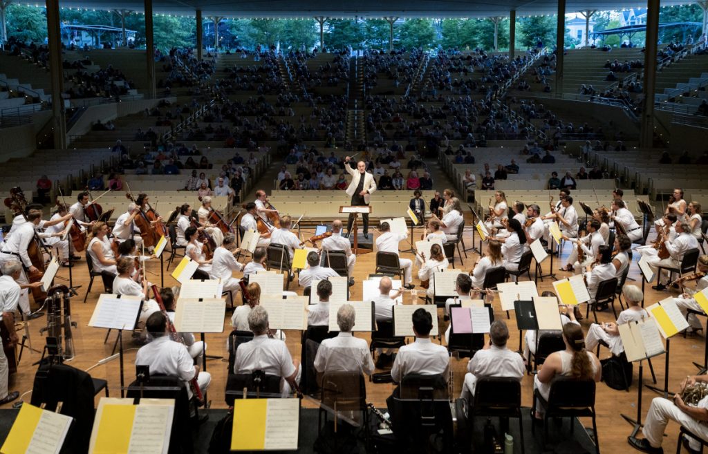 The Chautauqua Symphony Orchestra performs Tchaikovsky’s Symphony No. 4 under the baton of Music Director and Principal Symphonic Conductor Rossen Milanov Tuesday in the Amphitheater.