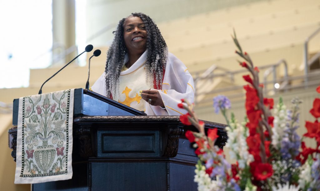 Bishop Cynthia Moore-Koikoi delivers her sermon “The Declaration of Independence: We are Free from Grandma’s Context” during the morning worship service.