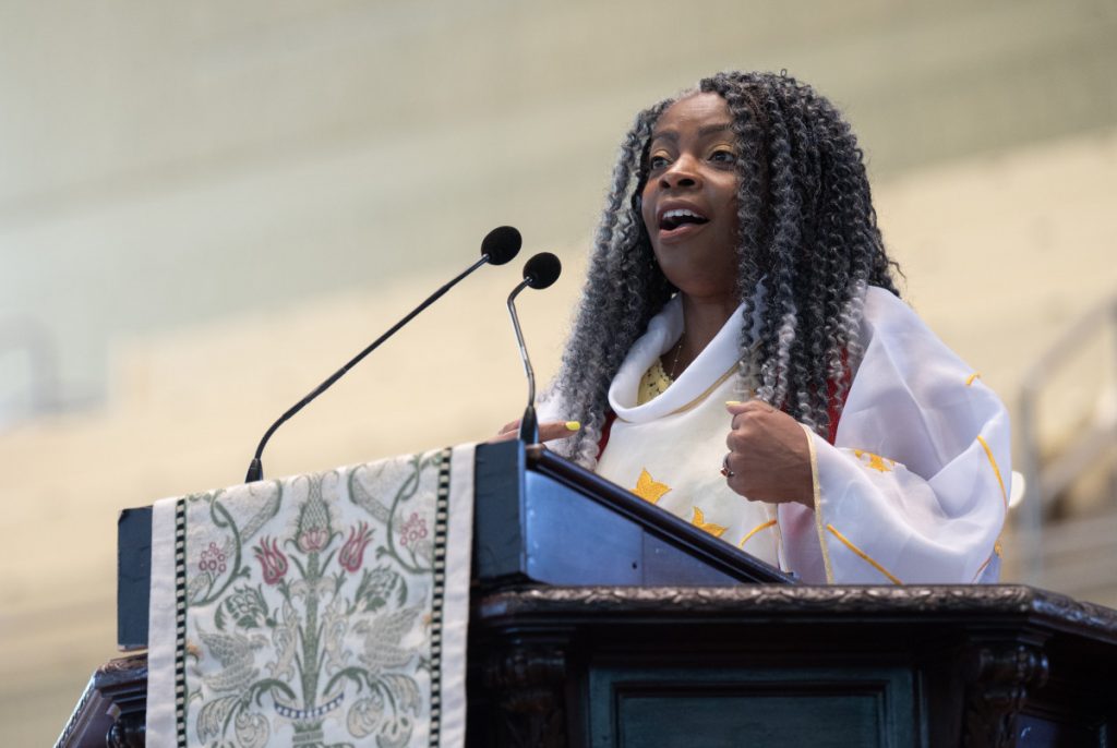 Bishop Cynthia Moore-Koikoi delivers her sermon “The Declaration of Independence: We are Free from Grandma’s Context” during the morning worship service.