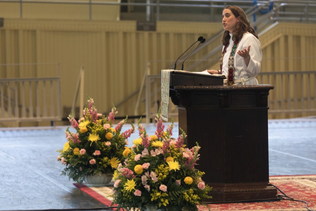 The Rev. Leyla King, whose Week Four sermon series closes this morning, preaches Sunday in the Amphitheater.