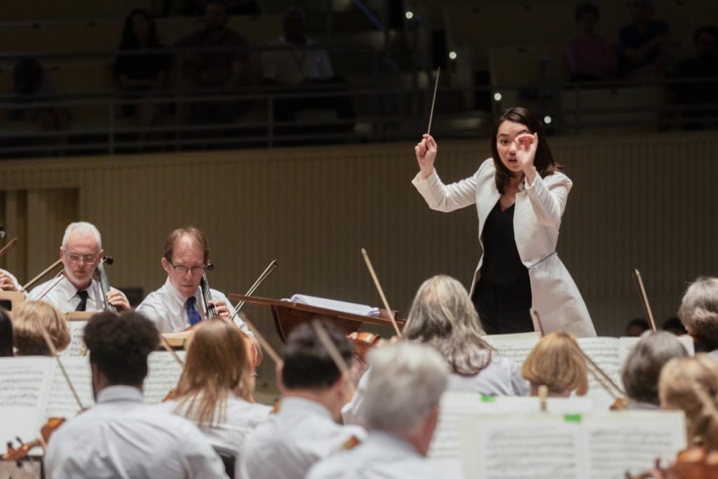 Chia-Hsuan Lin guest conducts the Chautauqua Symphony Orchestra Tuesday in the Amphitheater.