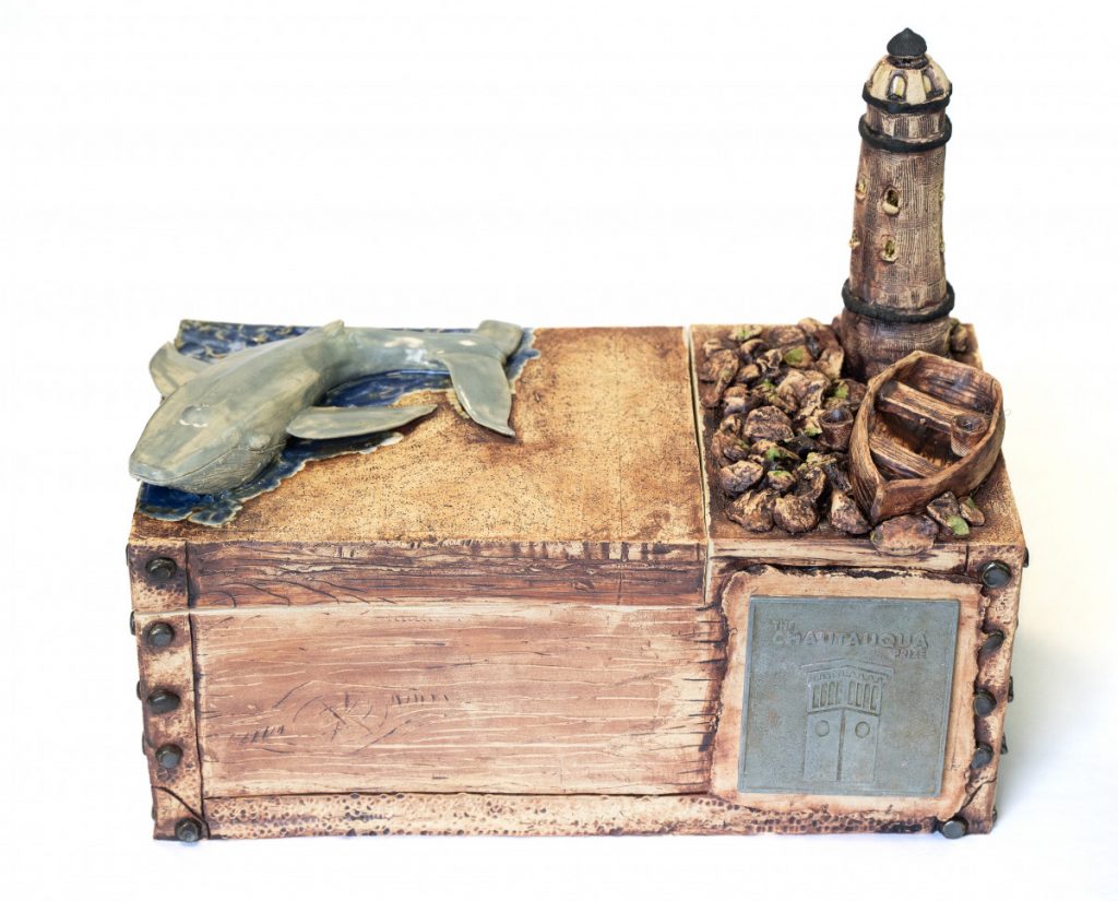The 2025 Chautauqua Prize, created by Chautauqua Visual Arts’ ceramics team members Adilene Rosales, Rick Sullivan, Brian McGrath and Raoul Pacheco, will be presented to Elizabeth O’Connor for her novel “Whale Fall: A Novel.”
