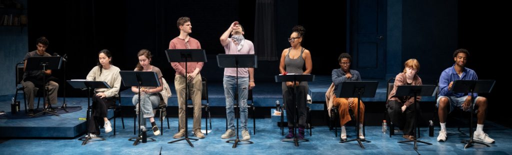 Chautauqua Theater Company Guest Actors perform during a rehearsal of the New Play Workshop staged reading of Sharyn Rothstein’s Best for Baby Friday in Bratton Theater.